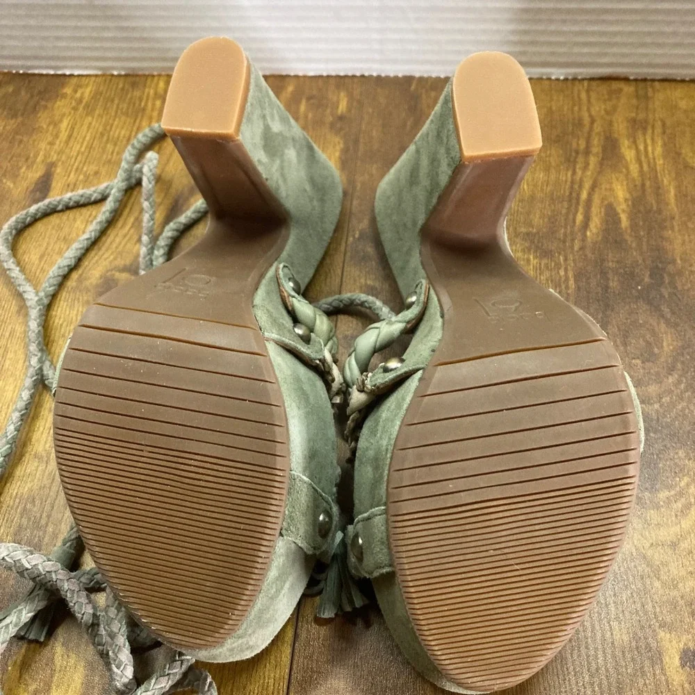 Bacio 61 Women Olive Green Suede Braided Lace Up Wedge Platform Heels Sandal 6.5